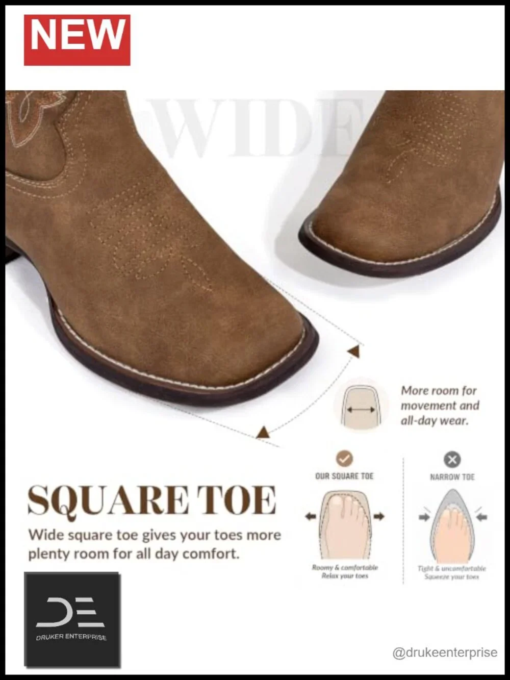Women Square Toe Western Cowboy Boots PU Leather Mid-Calf Block Heel